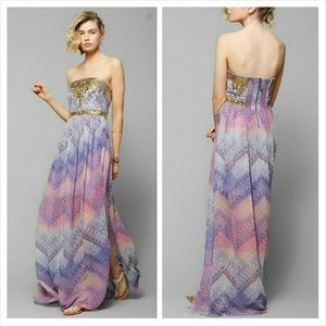 Urban Outfitters Multicolor Strapless Maxi Dress w/ Gold detailing - Ecote